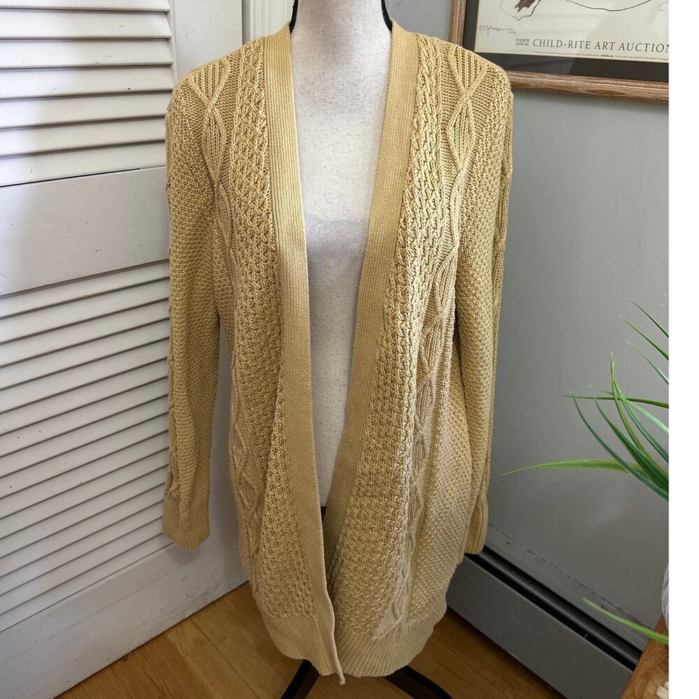 LL Bean Signature Sweater Womens Small Brown Cotton Cardigan Cable Knit Pockets